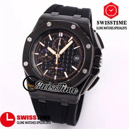 New 26405 Quartz Chronograph Mens Watch Black Texture Dial Stopwatch PVD Black Steel Case Rubber Sport Watches SwissTime A09292m