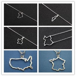 Gold Silver African Map Charm Chain Necklace Ireland Israel France American Austrila Nigeria Syria Barbados Puerto Rico Country Wo289t