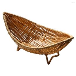 Plates Woven Baskets Rattan Fruit Bowl Bread Plastic Storage Tray Serving Table