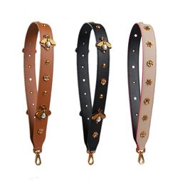 Fashion Wide Leather Pearl Bee Shoulder Bag Strap New Long Rivet Flower Crossbody Strap Handbag Belt Colourful Bag Accessorie313S