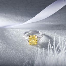 Cluster Rings ZOCA Luxury Simple Design High Carbon Diamond Flower Cut 925 Sterling Silver Sparkling Yellow Ring