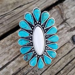 Wedding Rings Bohemian Style Retro Color White Jade Turquoise Exaggerated Ring Plated Silver