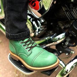 Boots Welted Vintage Genuine Leather Ankle Motorcycle Top Quality Wings Round Toe Men Casual Dress Work Red Green 230928