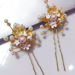 Hair Clips White Enamel Flower Bridal Hairpins Elegant Women Pearl Jewellery Golden Leaf Wedding Accessories