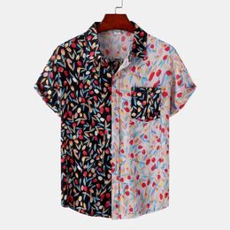 Men's Casual Shirts 2023 Hawaiian Style Digital Printed Short Sleeved Shirt Fashion Summer Button Up Front Pocket Men Tie Dye Stripes