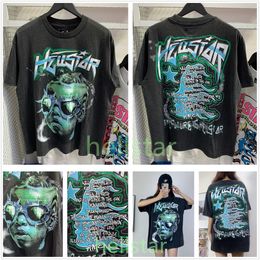 Brand hellstart shirt Designer mans and womans Shirt Graphic Y2k Hipster Washed Fabric Street Graffiti Lettering Vintage Black Fitting Plus Size 961