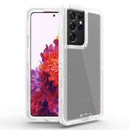 Transparent Armor Defender Phone Cases For Samsung Galaxy S22 S21 S20 S23 Ultra Three Layer Clear Heavy Duty Protective Shockproof Cover Fit S8 S9 S10Plus S10e