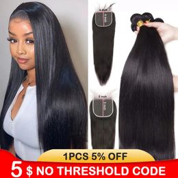 Synthetic s Modern Show 5x5 HD Lace Clre With Bundles Brazilian Human Hair Straight Natural Weave 230928