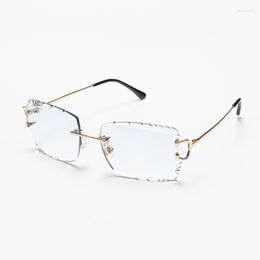 Sunglasses Ruiao Luxury High Quality Rimless Diamond Cut Nylon Lens UV400 Fashion Square Metal Legs Glasses For Men Women