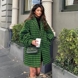 Women's Wool Blends Choichic Green Vintage Plaid Short Button Coat Boyfriend Style Loose Autumn Winter Causal 230928