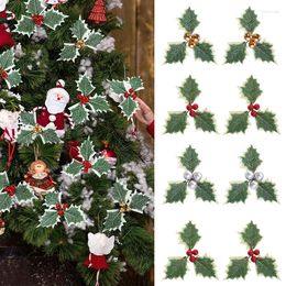 Decorative Flowers 5pc Artificial Christmas Holly Berry With Leaves For Tree Ornament Red Berries Xmas Wreaths Decoration Gift DIY Crafts