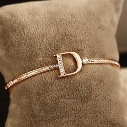 Korean Style Zircon Bracelets & Bangle for Women Letter D Charms Bangles Jewellery Fashion Accessories219m