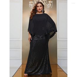 Plus Size Dresses Round Neck Shawl Multi Sequin Long Loose Evening Dress Big Ladies Luxury Maxi Purple