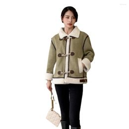 Women's Fur Faux Lamb Lined Coat Women Winter 2023 In Outerwear Female Jacket Plush Ladies Fluffy Teddy Warm