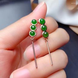 Dangle Earrings Design Style Green Jade For Party Total 1.8ct 4mm Natural Prevent Allergy 925 Silver Gemstone