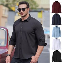 Men's Dress Shirts Oversized Business Soild Long Sleeved Anti-Wrinkle Stretch Slim Elastic Fit Male Men Social Formal Shirt 6XL 7XL 8XL