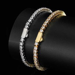 Rock Tennis Chains Spring buckle Hip-hop Tide Men's Bracelet Zircon-microencased 3 4 5mm tennis bracelets For Men And Women I296j