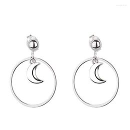 Dangle Earrings Elegant Feminine Silver Colour Drop Geometric Round Moon For Women Cocktail Party Ladies Jewellery