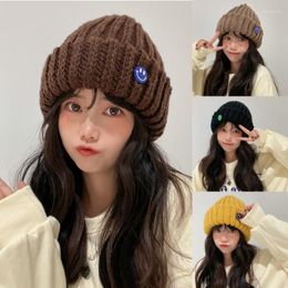 Berets Korean Autumn And Winter Retro Cartoon Emoticons Knitted Hat Warm Elastic Men's Women's Solid Colour Casual Beanie Hats