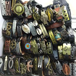 50PCS Men Women Top Assorted Leather Alloy Bronze Bracelets Wristbands Bangles Cuff Punk Cool Jewellery Party Gift Whole Wrist B265C
