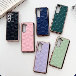 Luxury Lattice Leather Plating Vogue Phone Case for Samsung Galaxy Z Folding Fold3 Fold4 Fold5 5G Slim Full Protective Soft Bumper Plaid Print Fold Shell Shockproof