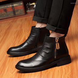 Boots Brand Men Black High Top Leather For 2023 Fashion Comfortable Casual Shoe Plush And Warm In Winter Ankle