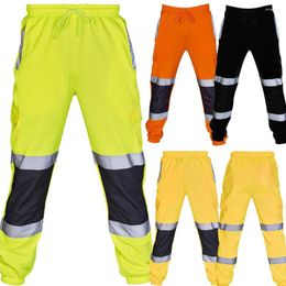 Men's Pants Men Work High Visibility Uniform Bottoms Safety Sweat Stripe Reflective Loose Jogging Trouser Patchwork Workwear Pant