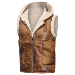 Men's Vests Men Clothing Winter Vest Jacket 2023 Fashion Hooded Male Fur Fleece Thick Coats Mens Leather Outwear Streetwear Windbreaker