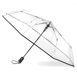 Umbrellas Automatic Transparent Folding Umbrella Net Red Trifold Self-opening Students Small Fresh Plastic