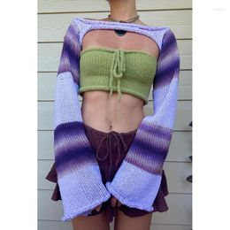 Women's Sweaters Xingqing Crop Top Sweater For Women Grunge Clothes Off Shoulder Flared Long Sleeve Pullover Crochet Knitted Clothing
