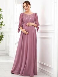 Party Dresses Elegant Evening Bowknot Half Sleeves Round Neck Ever Pretty 2023 Of Lovable A-line Silhouette Orchid Maternity