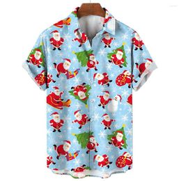 Men's Casual Shirts 2024 Christmas Printing Male Clothing Lapel Neck Short Sleeve Top Street Santa Claus Shirt For Men Blouses