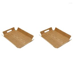 Tea Trays 2X Luxury Desk Table Bamboo In Bed Bread Wooden Tray Wood Fruit Breakfast Food Cake Coffee Serving With Handles