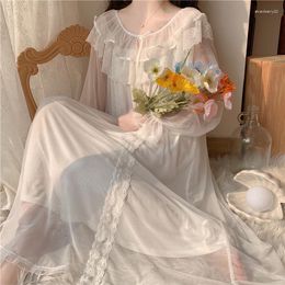 Women's Sleepwear White Lace Mesh Fairy Night Dress Women Lolita Princess Victorian Vintage Nightgown Kawaii Nightdress Loungewear