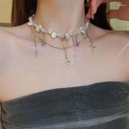 Chains Korean Irregular Pearl Zircon Cross Pendant Necklace For Women Girls Tassel Chain Collar Collarbone Wedding Party
