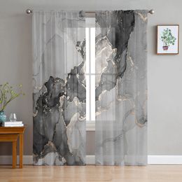 Sheer Curtains Luxury Tulle Marble Phnom Penh Ink Living Room Kitchen Chiffon Curtain Youth Bedroom Floor Valance 230928