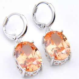 10Prs Luckyshine Classic Fashion Fire Oval Morganite Cubic Zirconia Gemstone Silver Dangle Earrings for Holiday Wedding Party230U