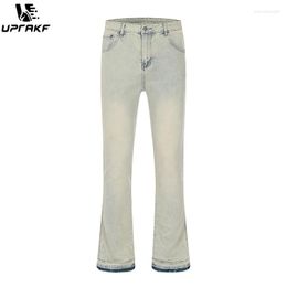 Men's Jeans UPRAKF Flared Zip Pocket Streetwear Denim Pants Casual Fashion Trousers Fit Summer High Quality