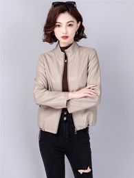 Women's Leather Autumn Stand Collar Zipper Real Jackets For Women Clothing Office Lady Simple Vintage Genuine Sheepskin Coat 4XL