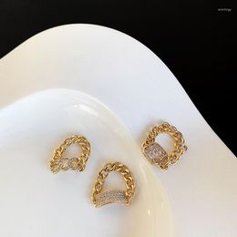 Cluster Rings WTLTC Gold Colour Metal Cubic Zirconia Thumb 3 Designs Hollow Chains Link Statement Finger Ring For Women Jewellery