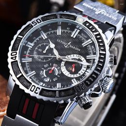 Wristwatches Quartz Watch Men Fashion Black Ulysse Luxury Quality Delicate Three Hand Dial Unique Strap Mens Clock Relogio 717