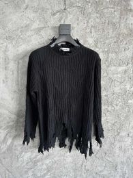 Men's Sweaters 23ss Y2k Autumn And Winter Kiko Broken Black Knitted Sweater Special Design Knitwears O-neck Pullovers Streetwear For Men