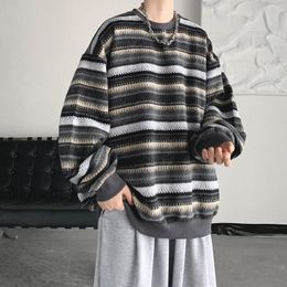Men's Hoodies 2023 Autumn Men Classic Striped Korean Fashion Mens Hip Hop Streetwear Crewneck Sweatshirt Male Casual Trend Pullovers