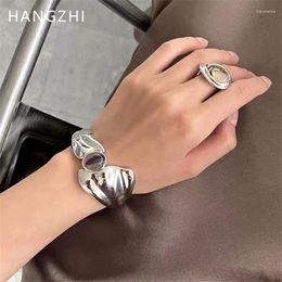 Bangle HANGZHI Natural Stone Wide Open Bracelets For Women Irregular Geometric Personality Vintage Party Cuff Jewelry Design