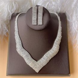 Pendant Necklaces Women's Jewelry Set 2 Fashionable Rhinestone Crystal Necklace Earrings Fashion Bride Accessories Wholesale