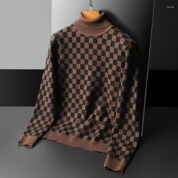 Men's Sweaters Turtleneck Mens Sweater Autumn Winter Long Sleeve Plaid Jacquard Computer Knitted Pullover Male Plus Size 5XL