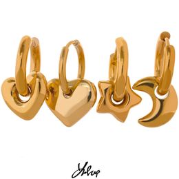 Stud Yhpup Star Moon Heart Pendant Drop Hoop Huggie Earrings 18k Gold Plated Trendy Waterproof Stainless Steel Fashion Charm Jewelry 230928