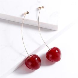 Cute Fruit Cherry Earrings Acrylic Long Red Earrings For Women Removable Elegant Jewelry Wedding Cherry Accessories Jewellery1274z