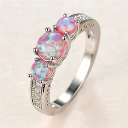 Wedding Rings Cute Female Purple Opal Stone Ring Charm Silver Color Thin For Women Vintage Bride Round Engagement