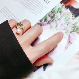 Wedding Rings Natural Freshwater Pearl Ring For Women Korean Cubic Zirconia Olive Leaf Opening Birthday Jewellery Gifts